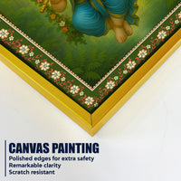 Beautiful Ganesh with Flute Floral Border Vertical Wall Painting