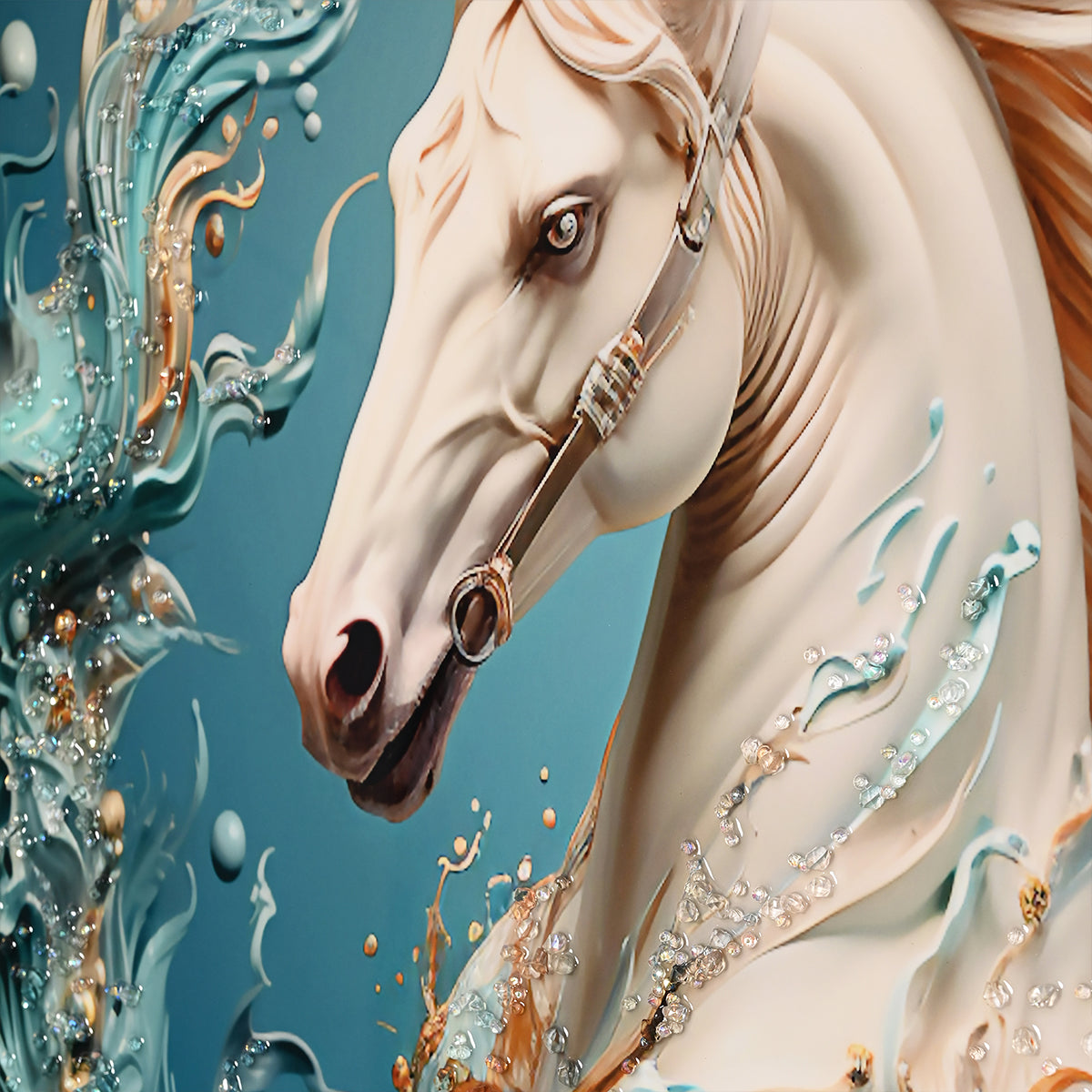 Beautiful Glacier Stallion Horse Framed Crystal Glass Painting