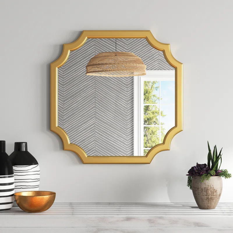 Beautiful Golden Artistic Designer Wooden Framed Wall Mirror