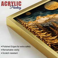 Beautiful Golden Full Moon Mountain & Forest Acrylic Floating Wall Painting Set of 2