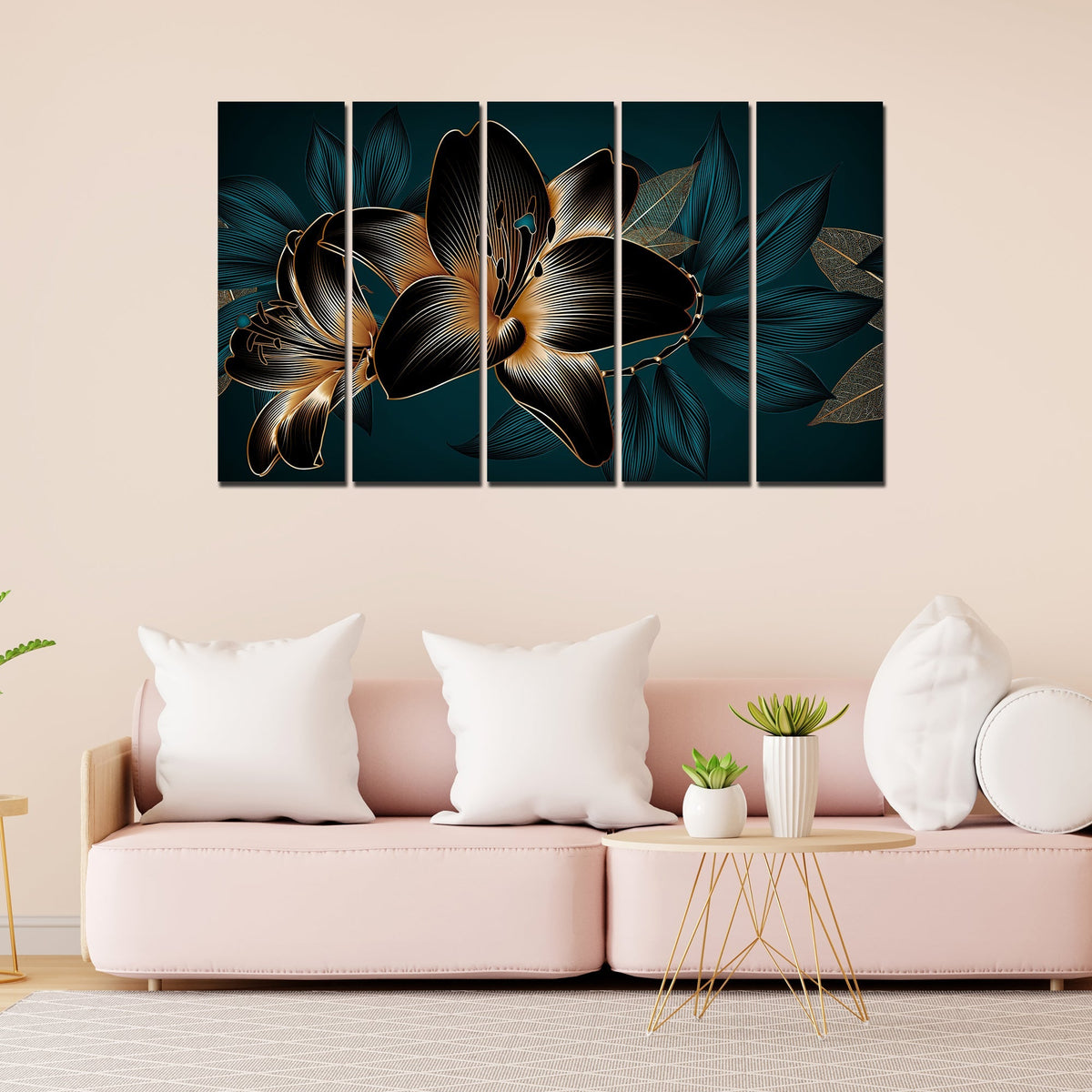 Beautiful Lilies Flowers Set of Five Pieces Canvas Wall Painting