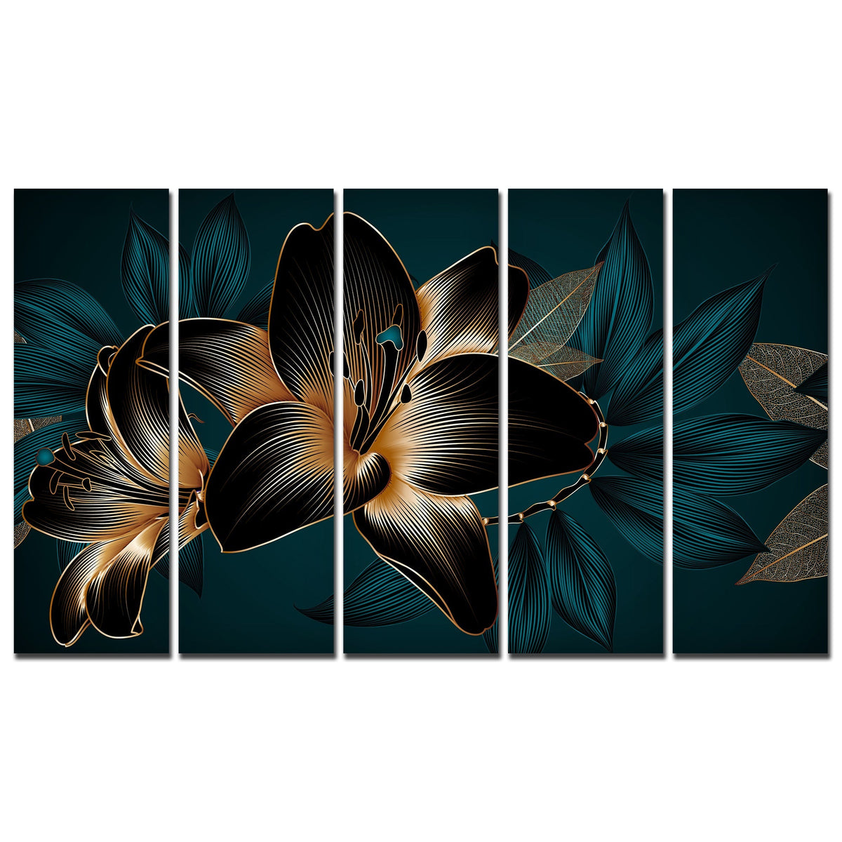 Beautiful Lilies Flowers Set of Five Pieces Canvas Wall Painting