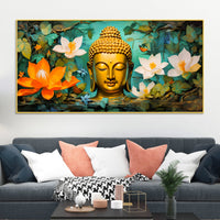 Beautiful Lord Buddha Painting with Lotus Floral Design