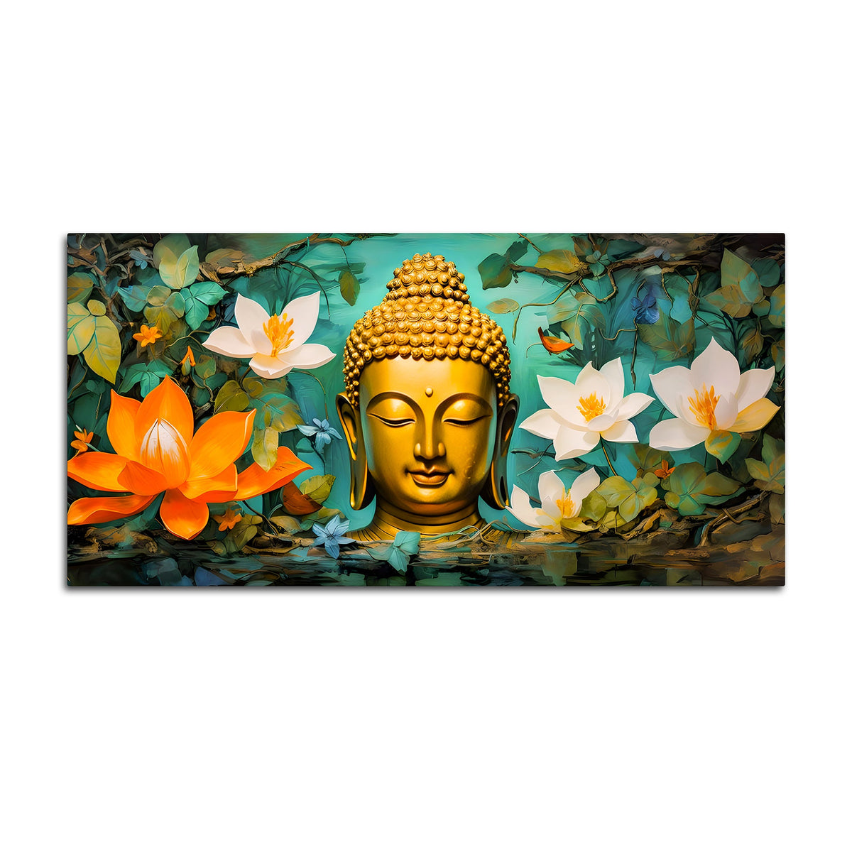 Beautiful Lord Buddha Painting with Lotus Floral Design