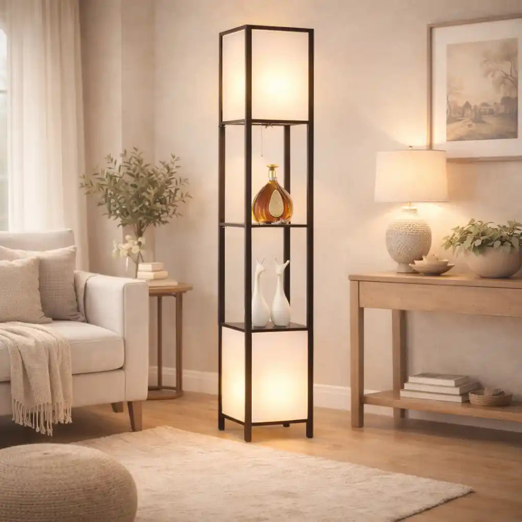 Beautiful Modern House Wooden Two Sided Shelf Lamp For Living Room, Bedroom