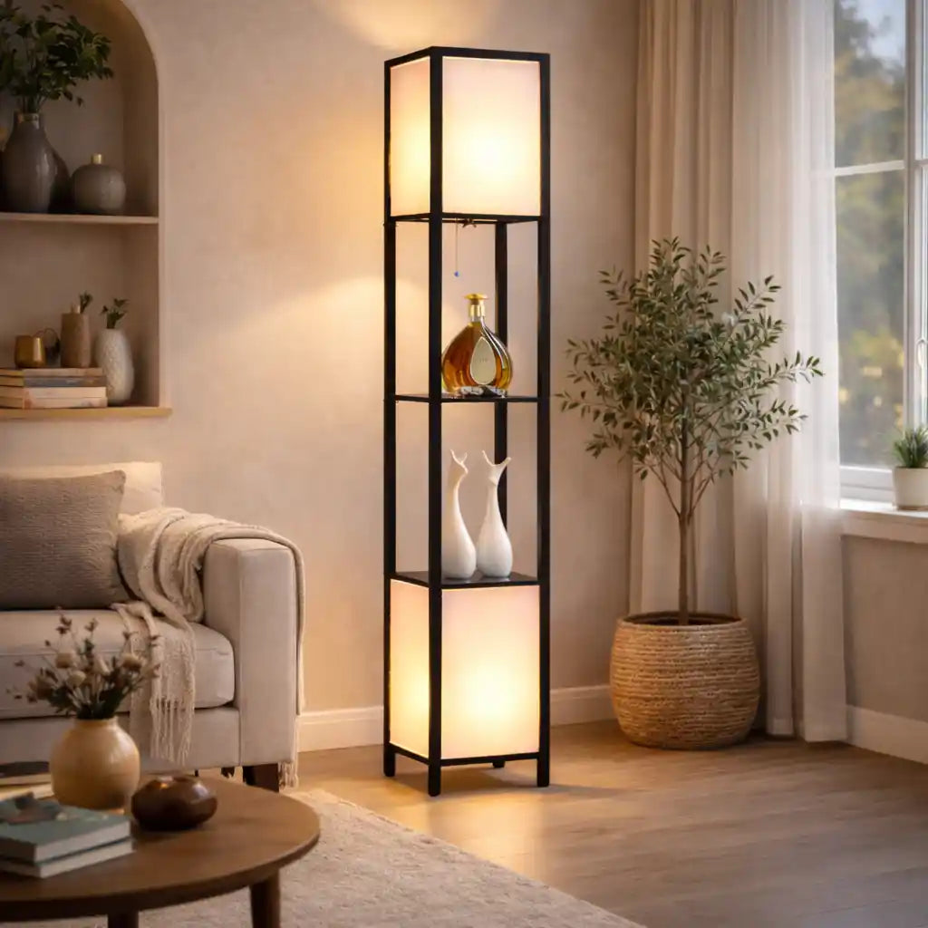 Beautiful Modern House Wooden Two Sided Shelf Lamp For Living Room, Bedroom