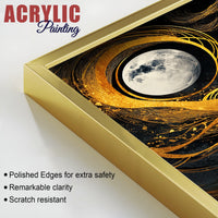Beautiful Moon Textured Abstract Acrylic Art Floating Wall Painting Set of 2