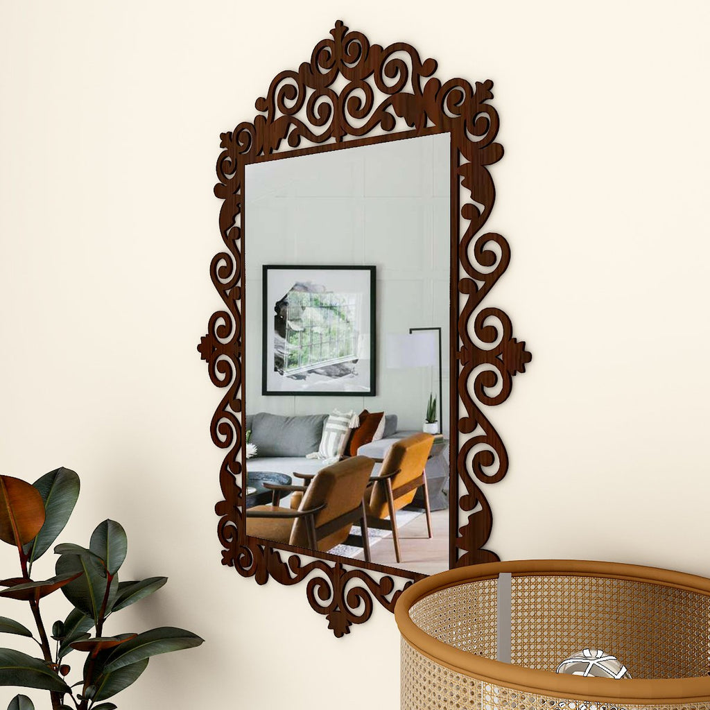 Beautiful Motif Style Mirror with Walnut Finish