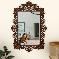 Beautiful Motif Style Mirror with Walnut Finish