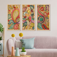 Beautiful Peacock Designer Floral Art Wooden Wall Frame Set of Three