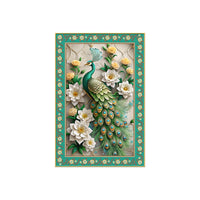 Beautiful Peacock with Flowers Floral Border Vertical Wall Painting