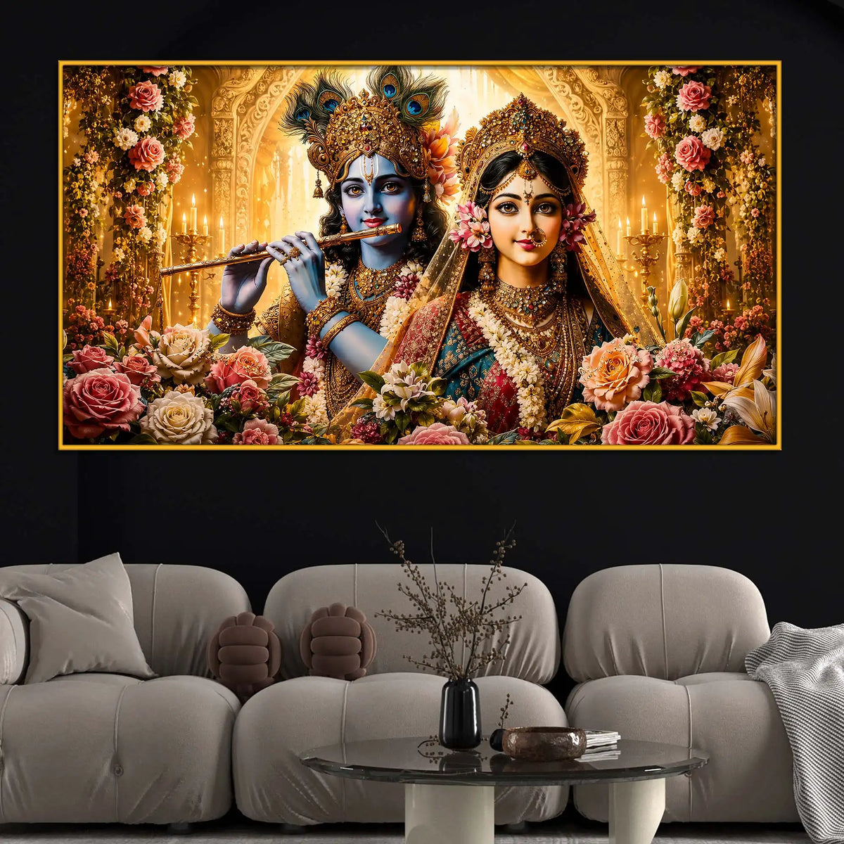 Beautiful Radha Krishna Floating Frame Crystal Wall Painting