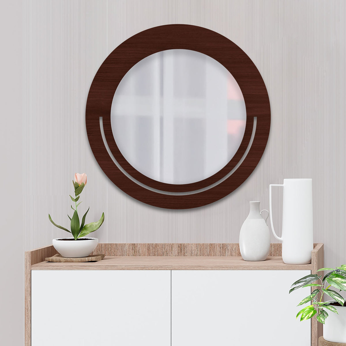 Beautiful Rounded Shape Designer Wooden Wall Mirror
