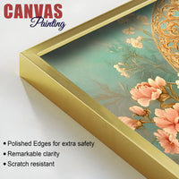 Beautiful Royal Blue Peacock in Pink Blossom Garden Canvas Wall Painting