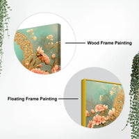 Beautiful Royal Blue Peacock in Pink Blossom Garden Canvas Wall Painting