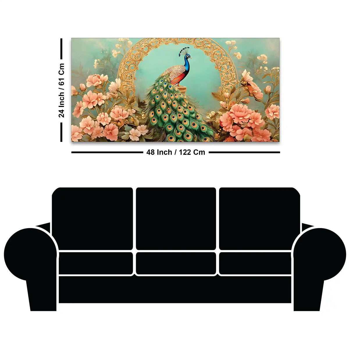 Beautiful Royal Blue Peacock in Pink Blossom Garden Canvas Wall Painting