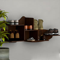 Beautiful Shoe Shape Designer Wooden Wall Shelf /Men's Shoe Shelf, Walnut Finish