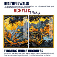 Beautiful Trees Branch Golden Textured Acrylic Art Floating Wall Painting Set of 2