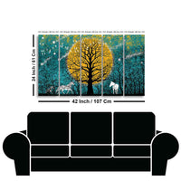 Beautiful White Horses in Forest Premium Wall Painting of Five Pieces