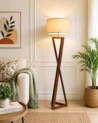 Wooden Floor Lamp With Delight Crossed Stand For Living Room, Bedroom