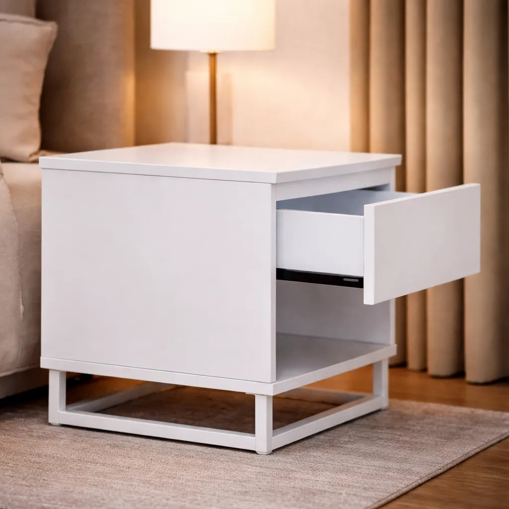 Bedside Table with Drawer and Shelf Storage