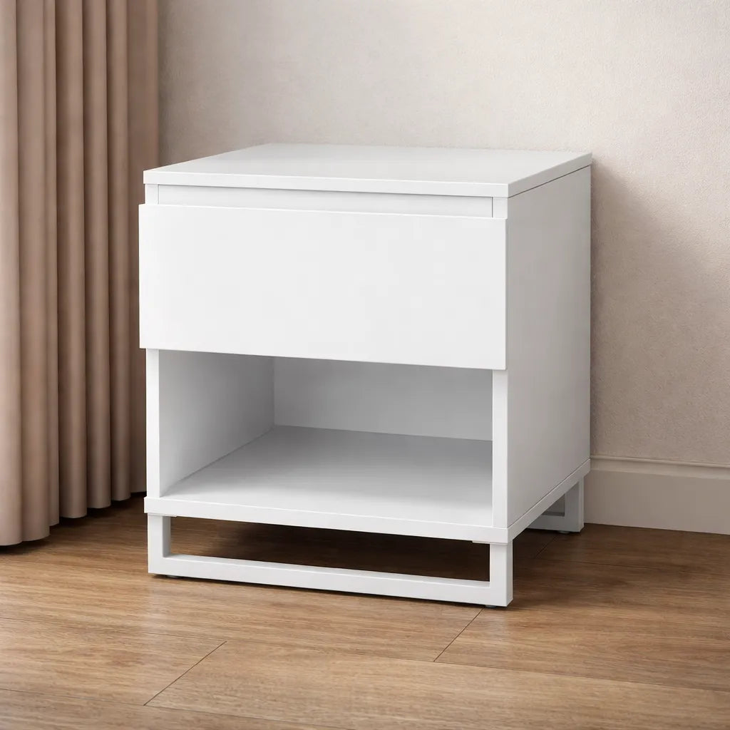 Bedside Table with Drawer and Shelf Storage