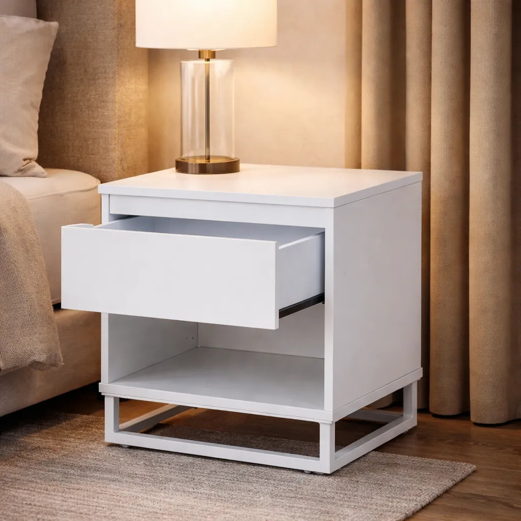 Bedside Table with Drawer and Shelf Storage