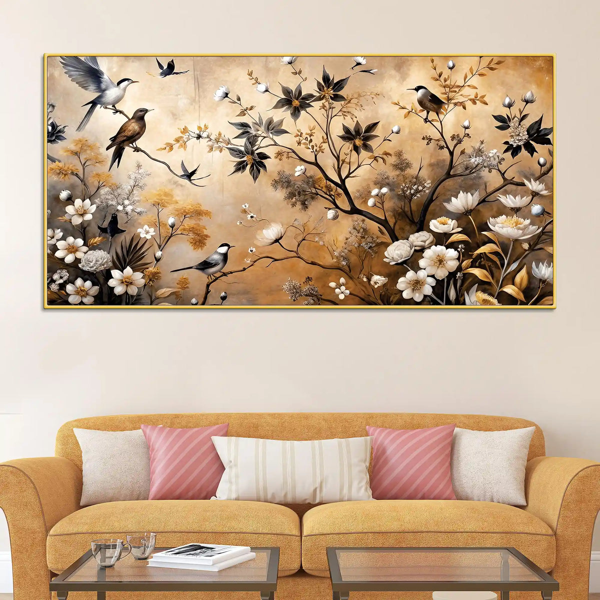 Birds and Floral Abstract Canvas Painting