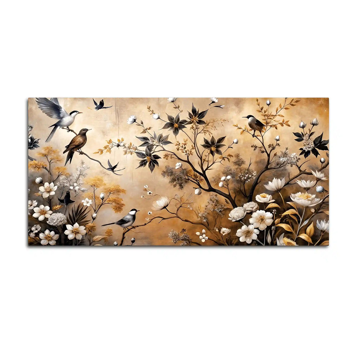 Birds and Floral Abstract Canvas Painting