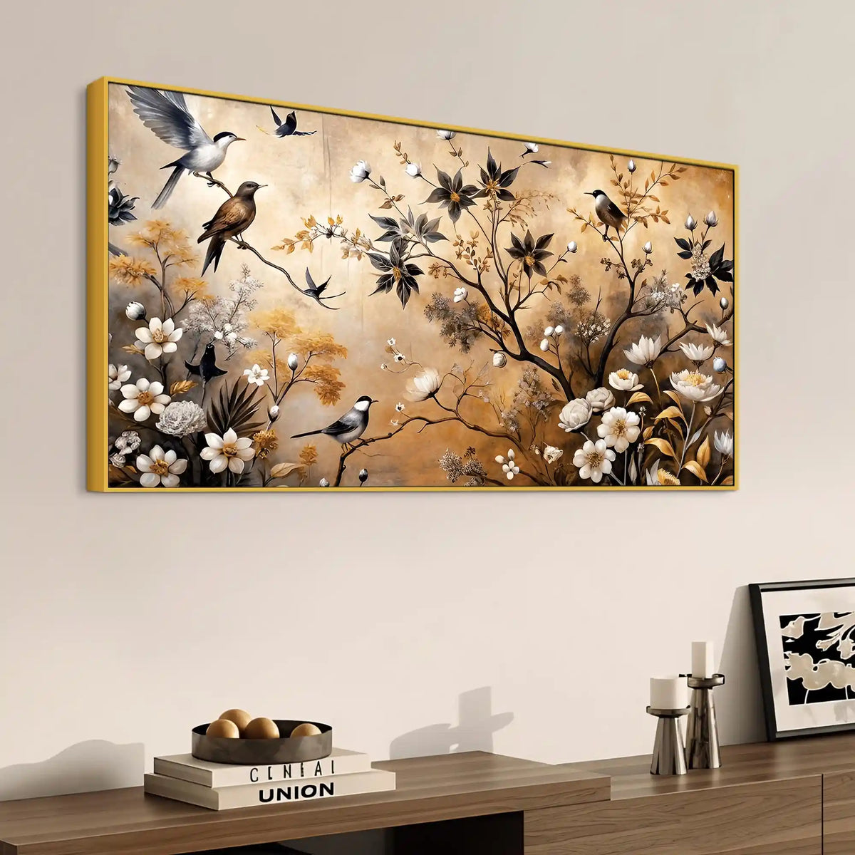 Birds and Floral Abstract Canvas Painting