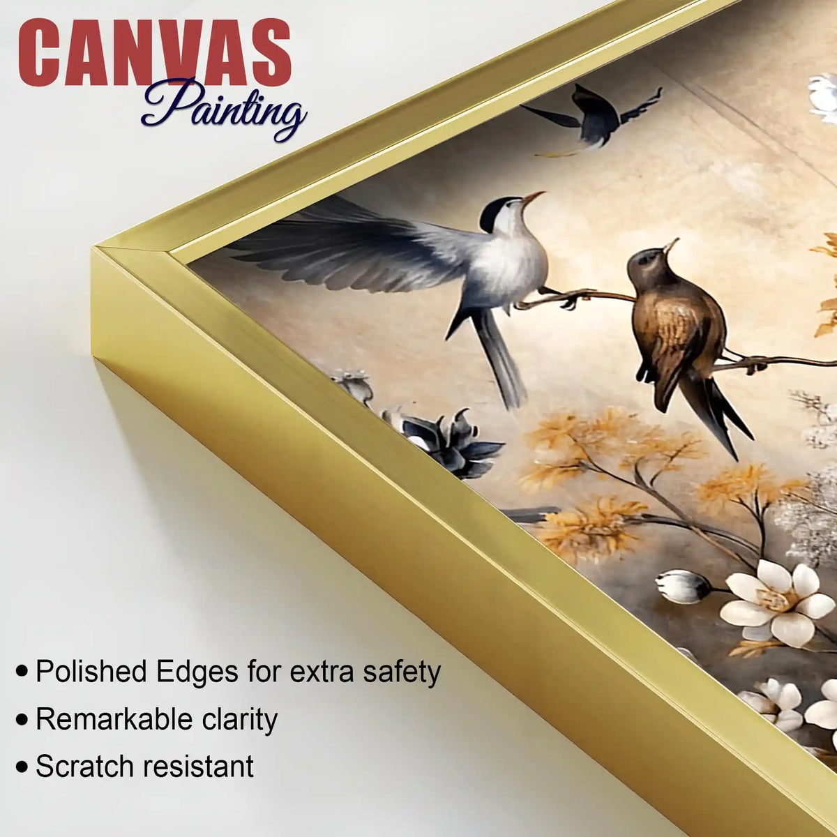 Birds and Floral Abstract Canvas Painting