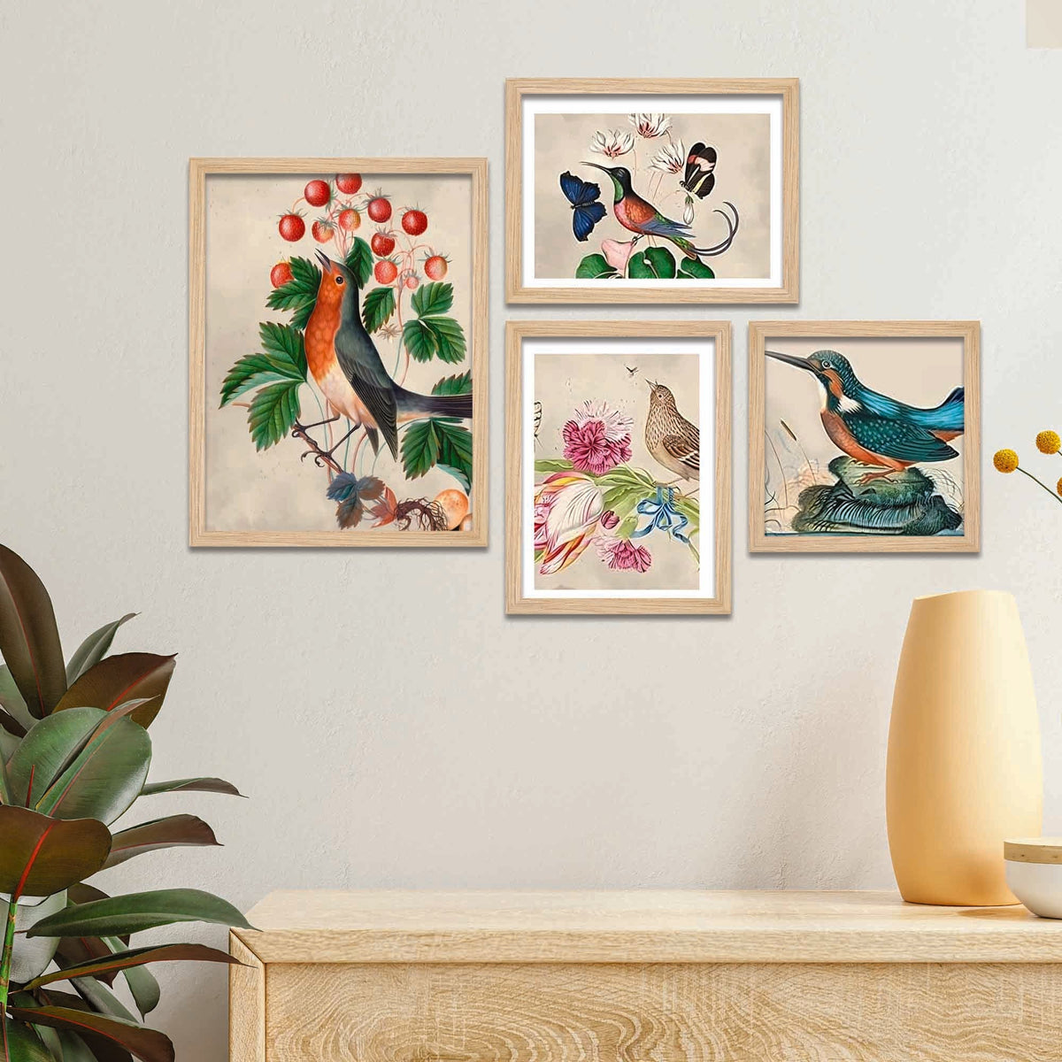 Birds & Floral Wall Frame Set of Four