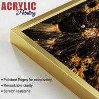 Black & Gold Flora Midnight Bloom Acrylic Floating Wall Painting Set of 3