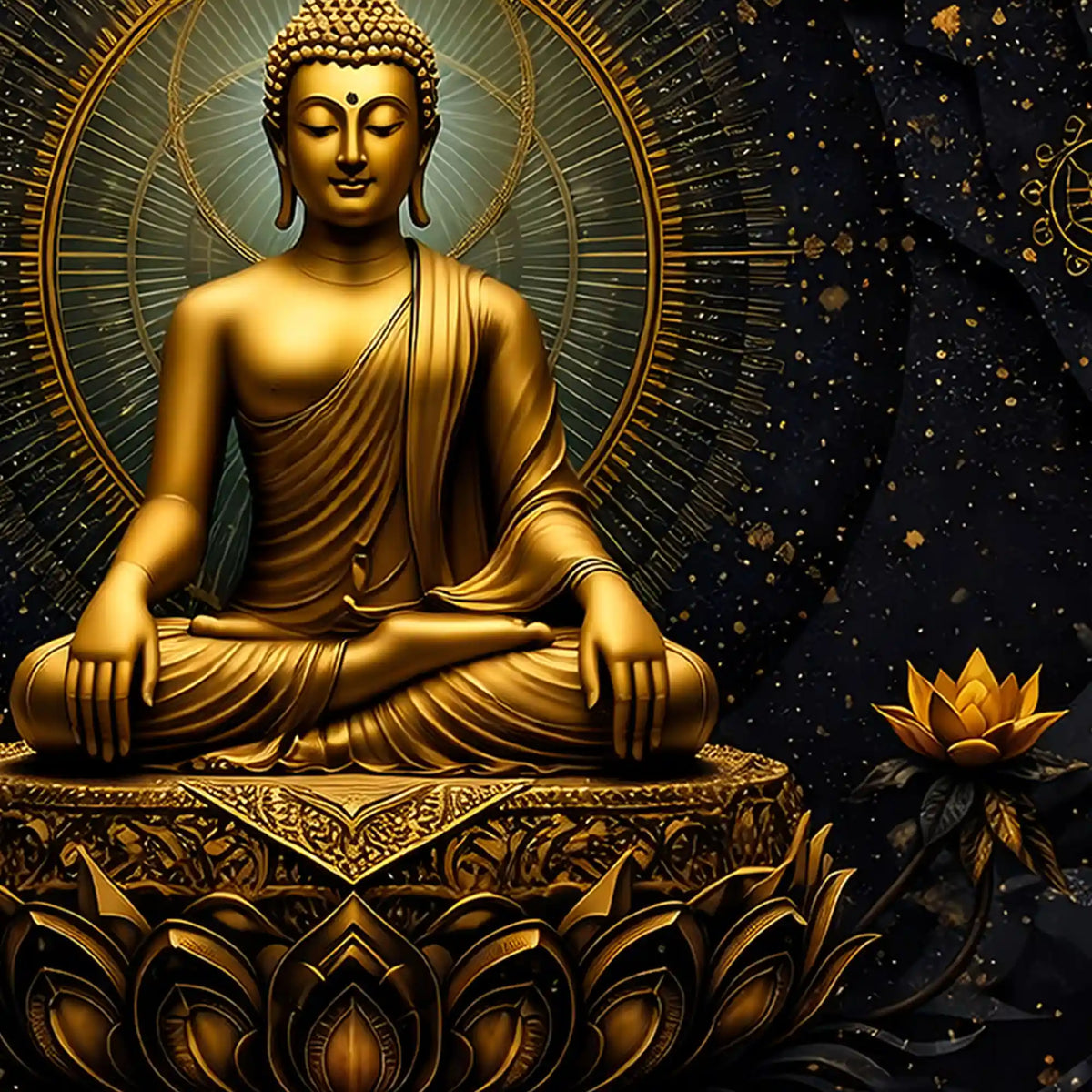 Black Background Buddha Crystal Glass Painting for Meditation Room Décor