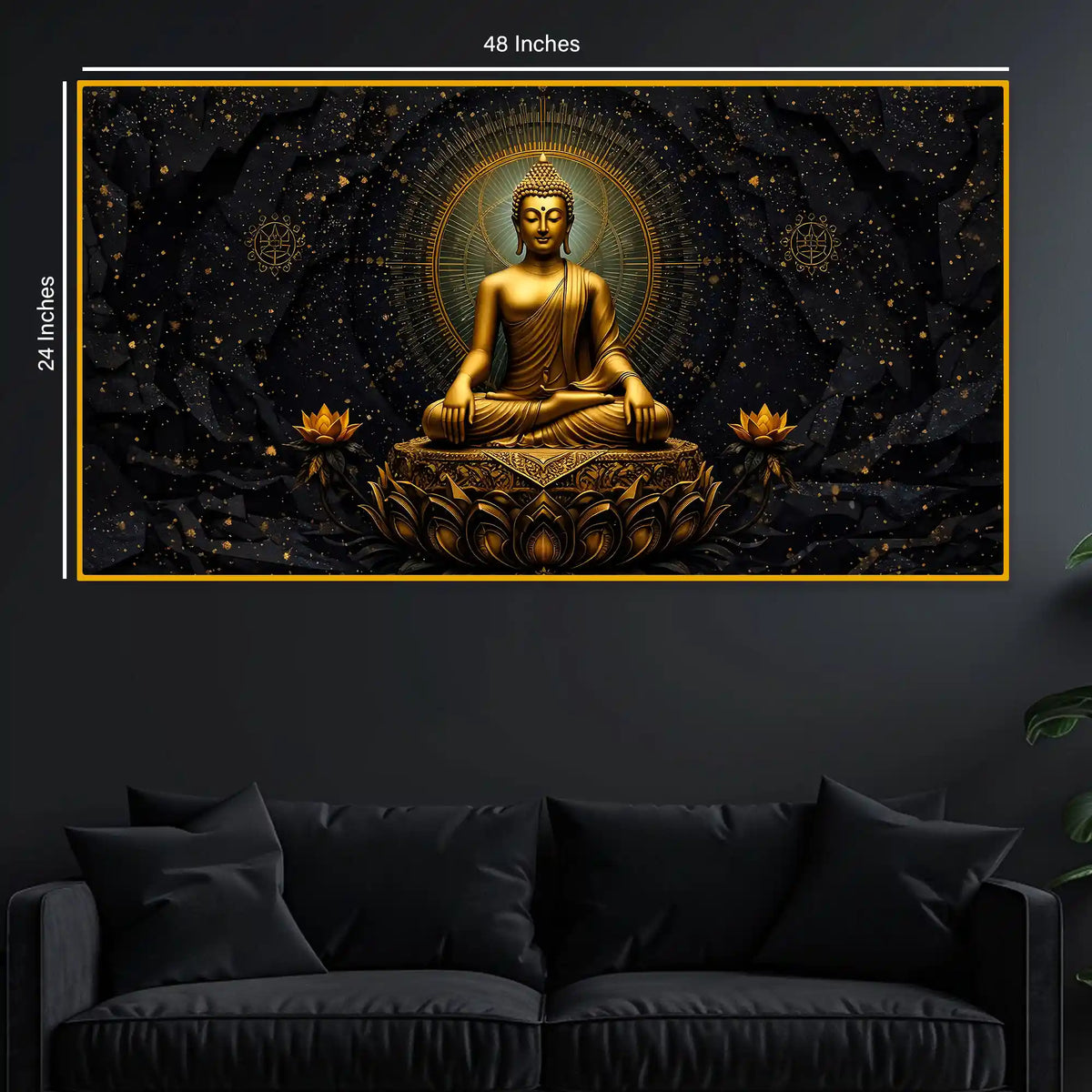 Black Background Buddha Crystal Glass Painting for Meditation Room Décor