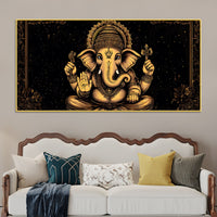 Black & Gold Divine Shri Ganesha Spiritual Canvas Wall Painting for Home & Office – Luxury Spiritual Decor