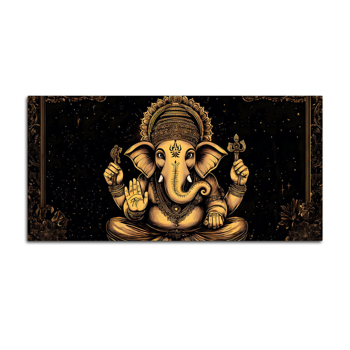 Black & Gold Divine Shri Ganesha Spiritual Canvas Wall Painting for Home & Office – Luxury Spiritual Decor
