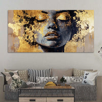 Black Gold Woman Face Abstract Wall Painting for Luxury Homes