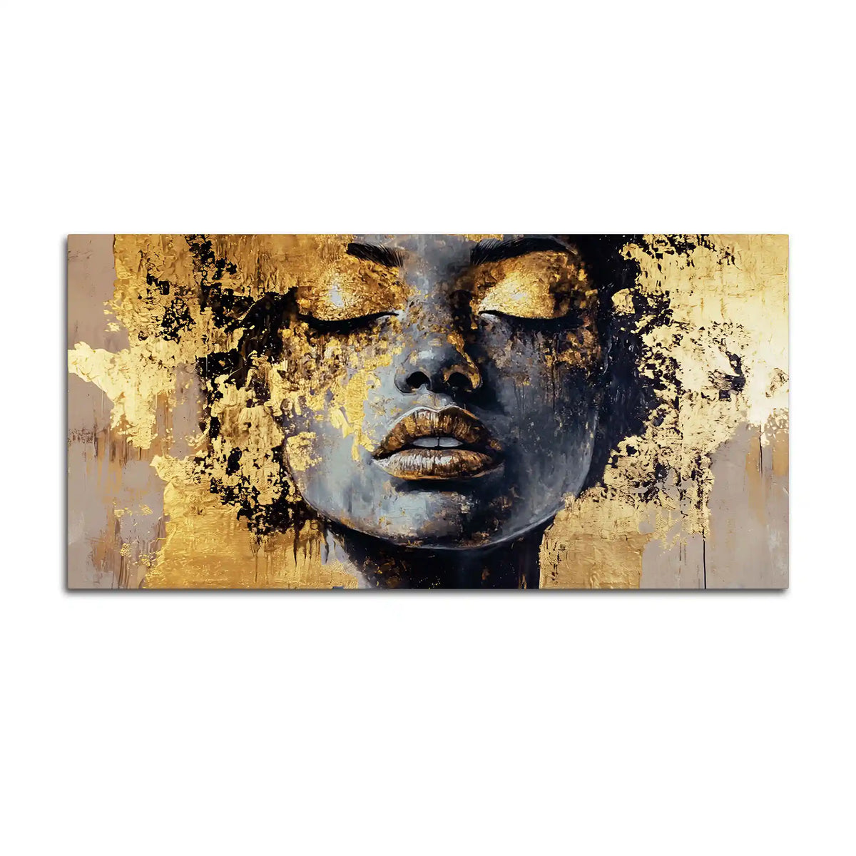 Black Gold Woman Face Abstract Wall Painting for Luxury Homes