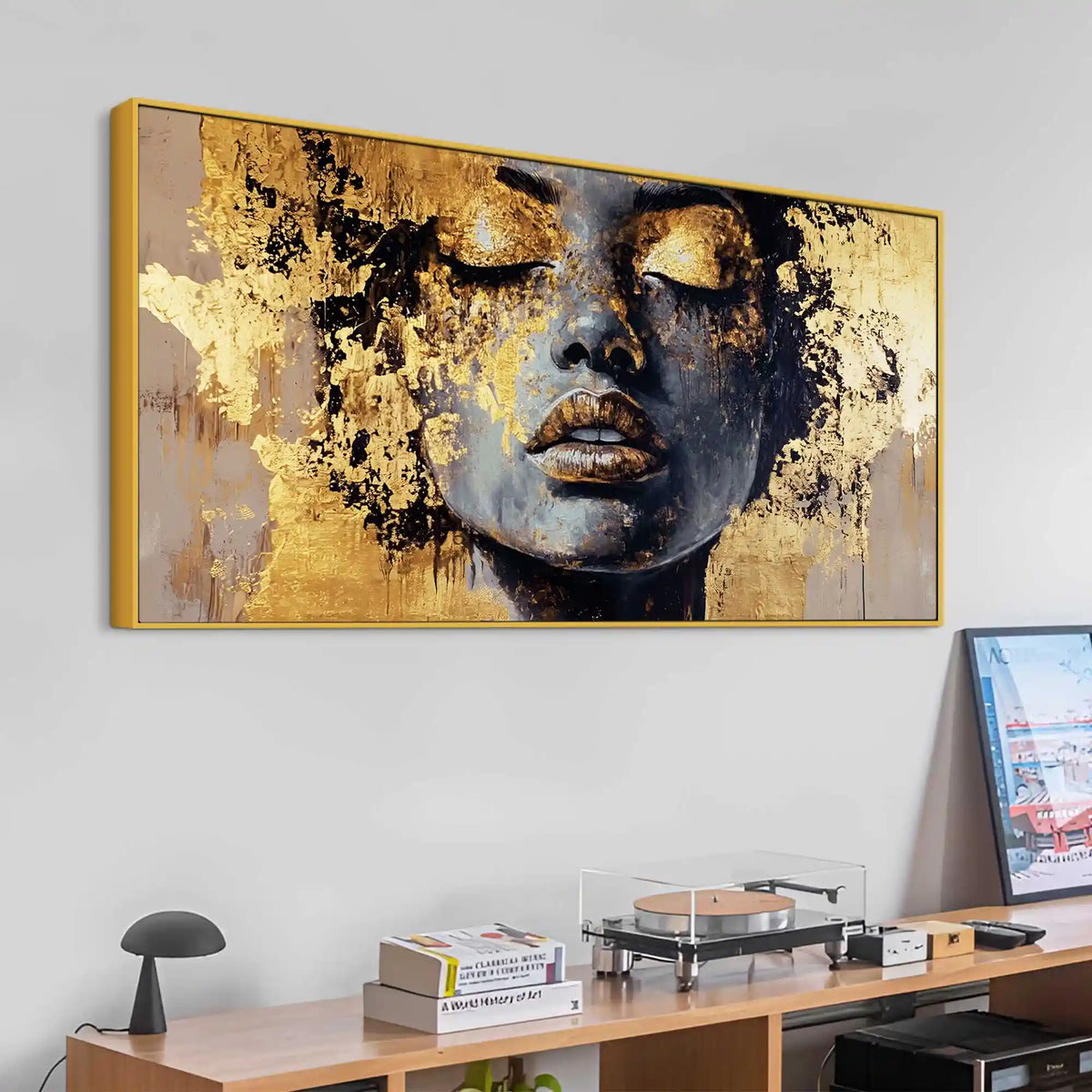 Black Gold Woman Face Abstract Wall Painting for Luxury Homes