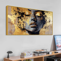 Black Gold Woman Face Abstract Wall Painting for Luxury Homes