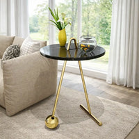 Black Marble Round End Side Table with Gold Base