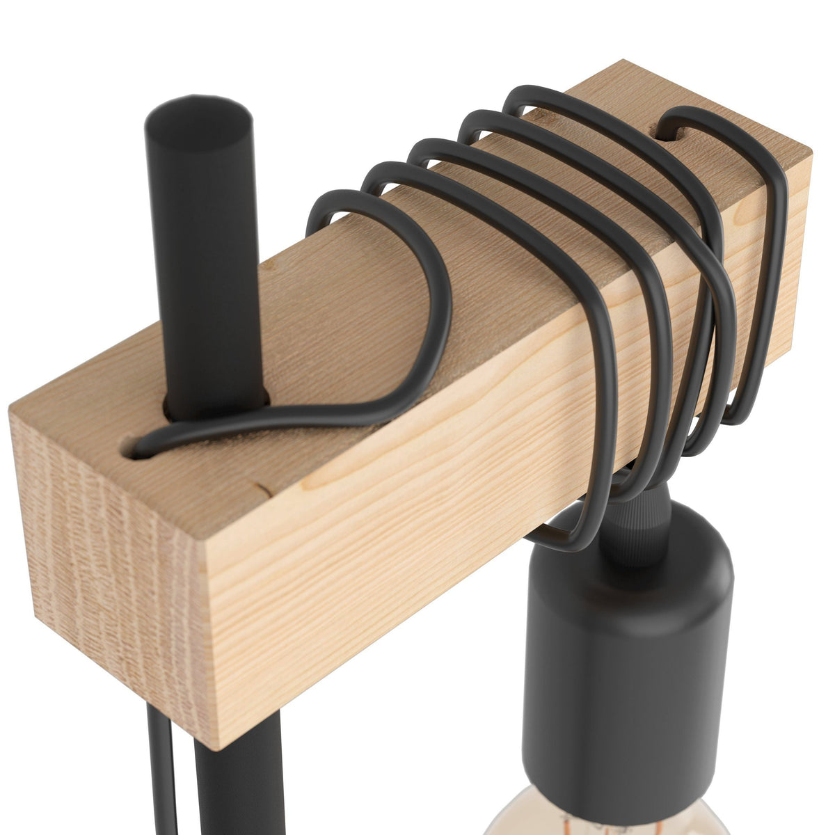 Black Metal & Natural Wooden Table Lamp with Bulb