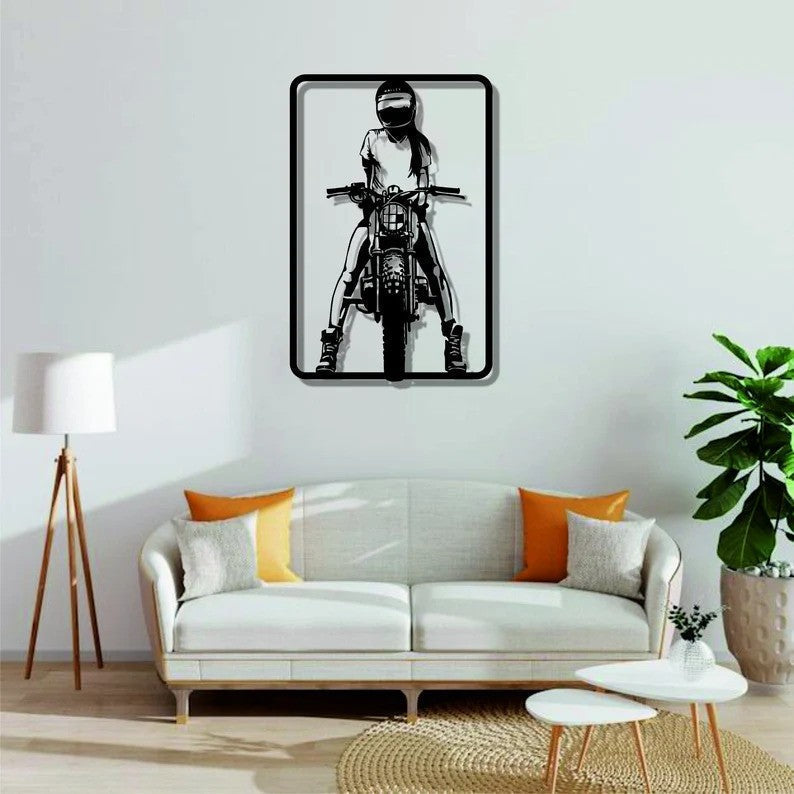 Black Rider Bike Metal Wall Art for Living Room Wall Decor