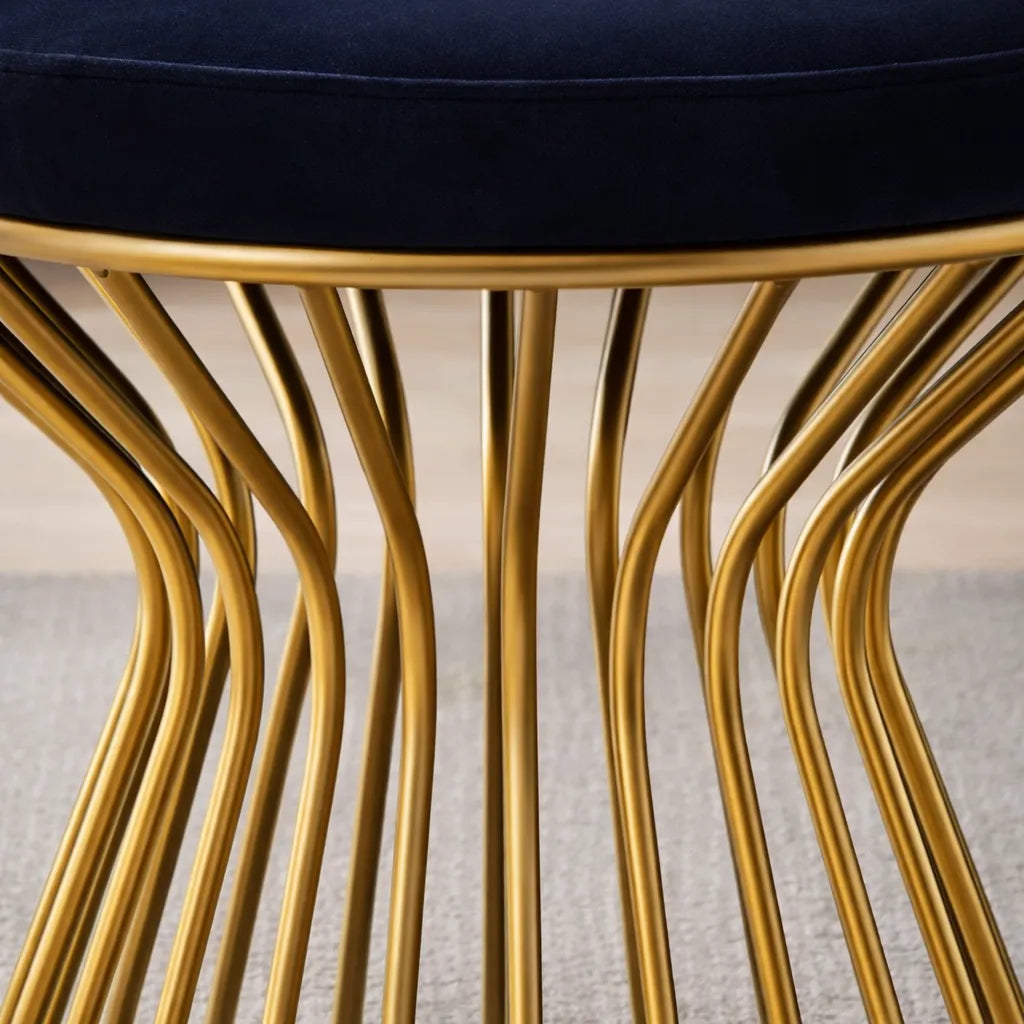 Black Velvet Pouffe with Glamorous Gold Detailing