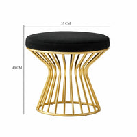 Black Velvet Pouffe with Glamorous Gold Detailing