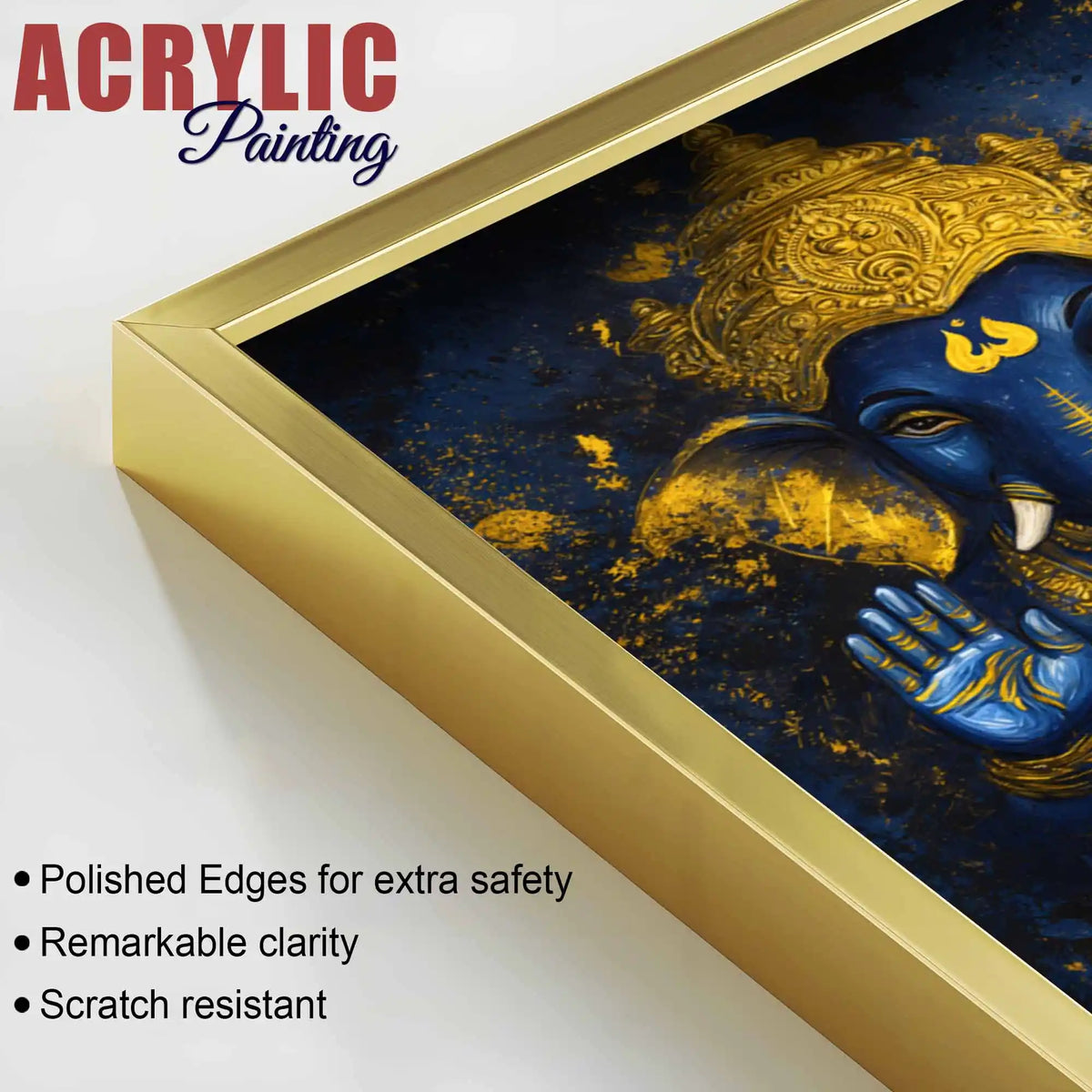 Blue and Gold Lord Ganesha Wall Art Acrylic Floating Wall Painting Set of 3
