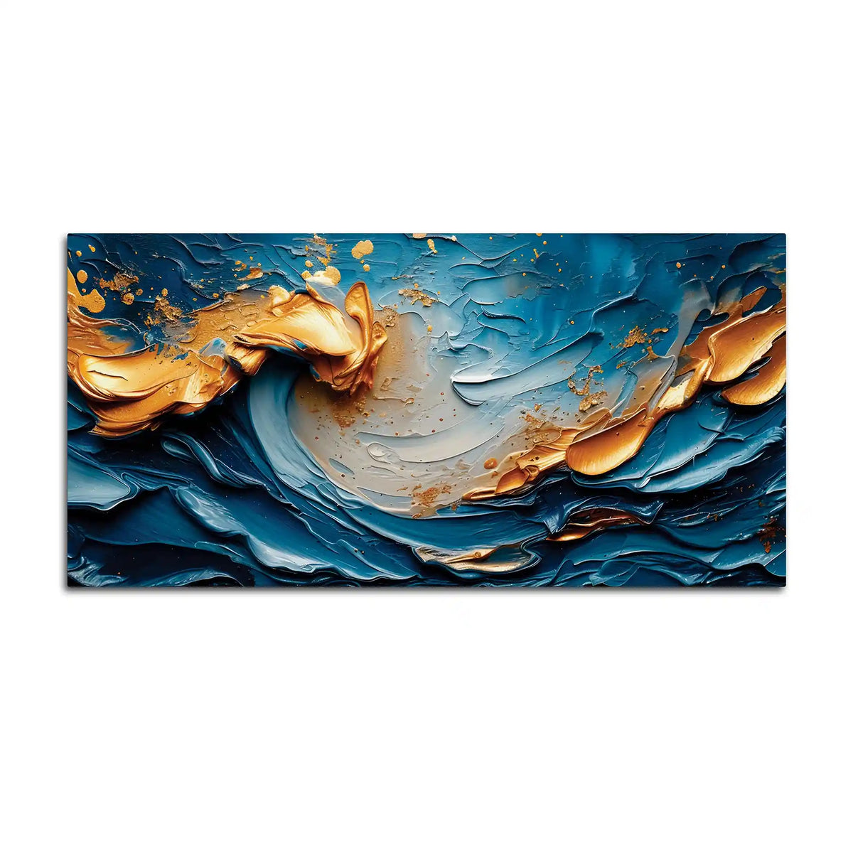 Blue and Gold Ocean Wave Abstract Canvas Painting