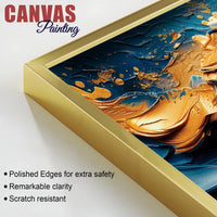 Blue and Gold Ocean Wave Abstract Canvas Painting