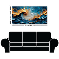 Blue and Gold Ocean Wave Abstract Canvas Painting